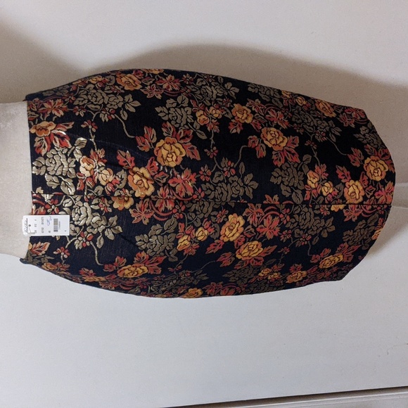 NEW Brooks Brothers Navy Bronze Antique Gold Orange Red Floral Jacquard Skirt - Picture 2 of 6